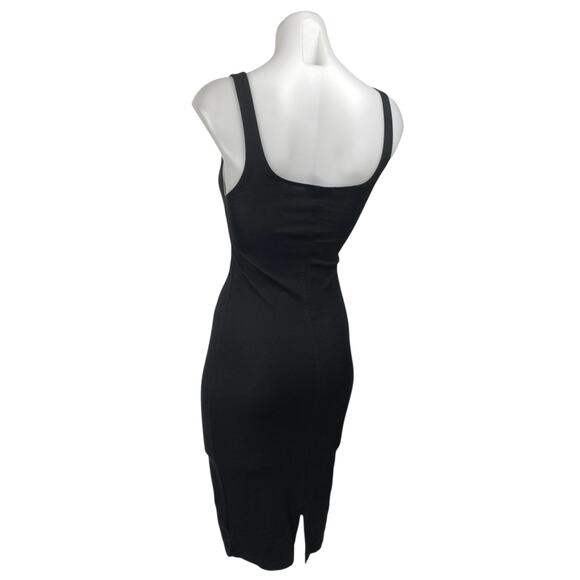 Zara Black Sleeveless Square Neck Back Slit Stretch Tank Midi Bodycon Dress Sz S - Picture 2 of 4
